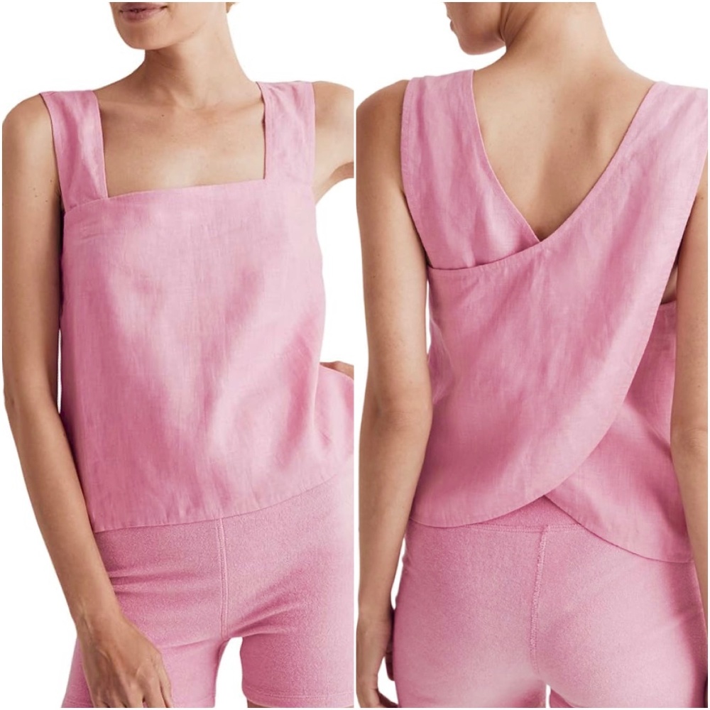 SOLD* Madewell Irene 100% Linen Cross Back Sleeveless Crop Top Pink